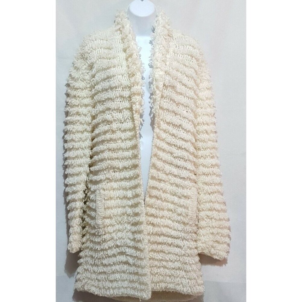 Vintage 80s Clovis Ruffin Shag Cardigan Sweater Coat Womens Medium Open Long - Picture 8 of 13